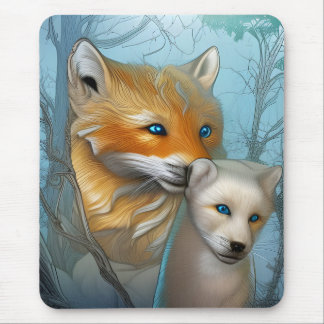 Mother and Baby Fox Mouse Pad