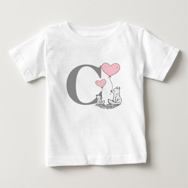 Mother And Baby Fox Pink Heart Balloons Initial Baby T-Shirt (Front)