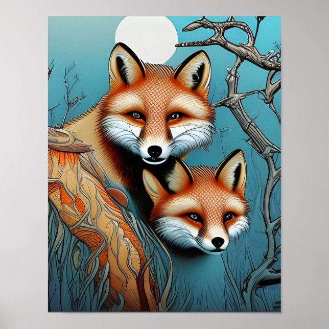 Mother and Baby Fox Poster (Front)