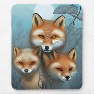 Mother and Baby Foxes Mouse Pad