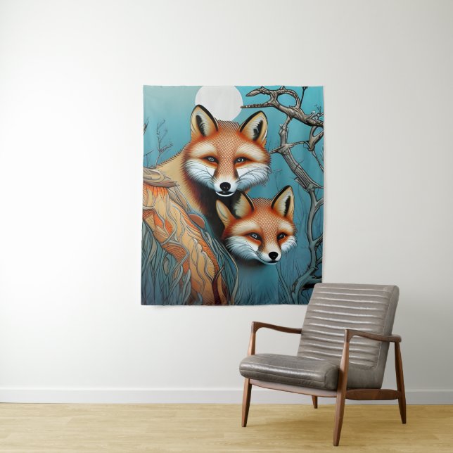 Mother and Baby Foxes  Tapestry (In Situ)