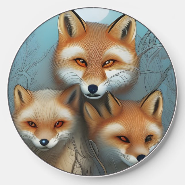 Mother and Baby Foxes  Wireless Charger (Front)