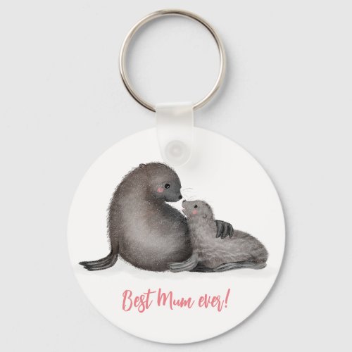 Mother and baby fur seal Best mum ever key ring