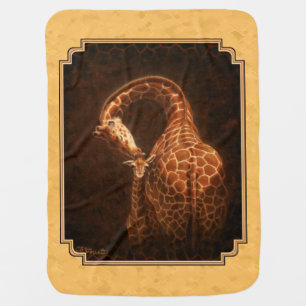 Mother and Baby Giraffe Gold Background Swaddle Blanket