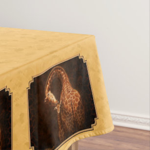 Mother and Baby Giraffe Gold Background Tablecloth