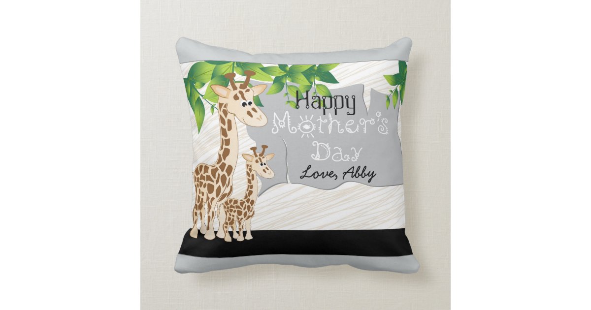 Multicolor 18x18 Mother's day appreciation Mama Giraffe with her calf Throw Pillow Mother's Day Co 