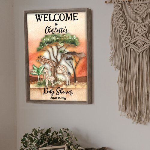 Mother and Baby Giraffe Safari Baby Shower Welcome Poster