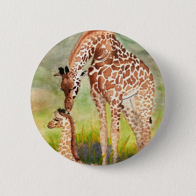 Mother and Baby Giraffes Button (Front)