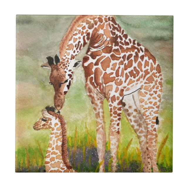Mother and Baby Giraffes Tile (Front)