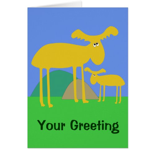 Mother and Baby Golden Deer Cartoon Card