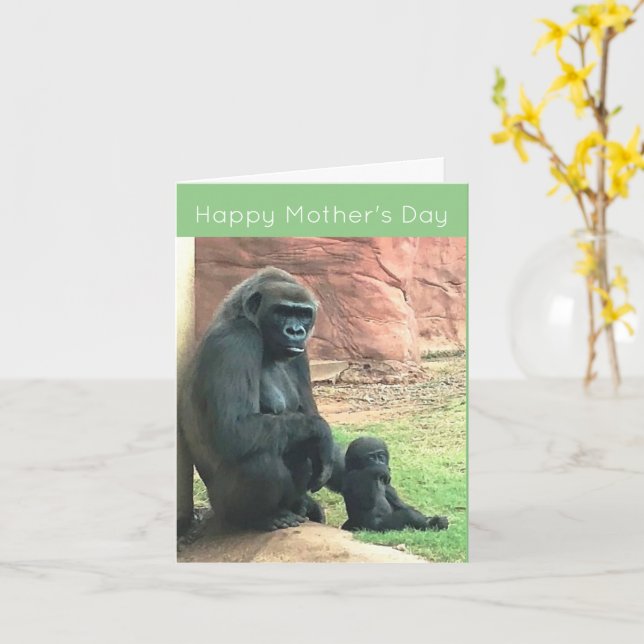 Mother and Baby Gorilla Mother's Day Card (Yellow Flower)