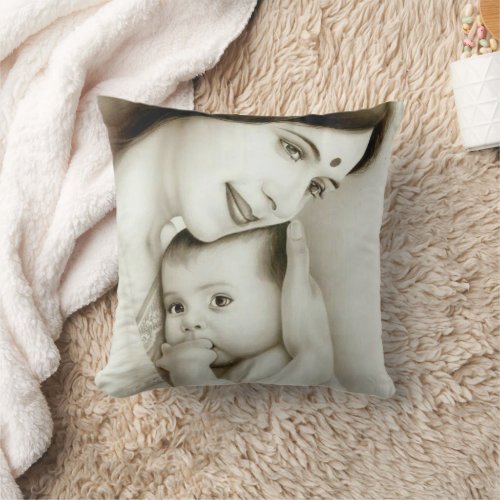 Mother and Baby Heartfelt Moments in Art Throw Pillow