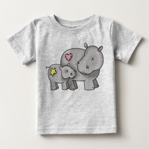 Mother and Baby Hippo Baby T_Shirt
