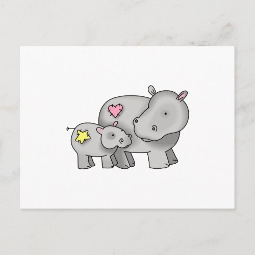 MOTHER AND BABY HIPPO POSTCARD