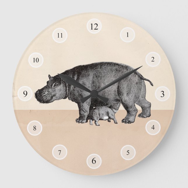 Mother and baby hippos clock (Front)