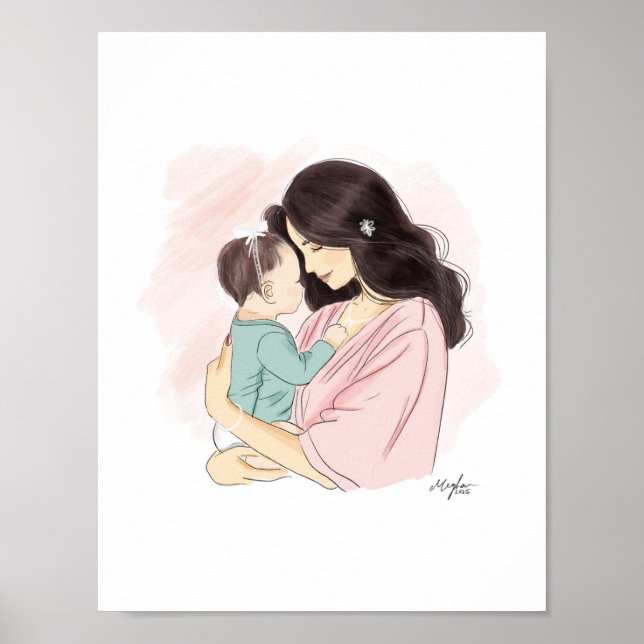 Mother and baby illustration  poster (Front)