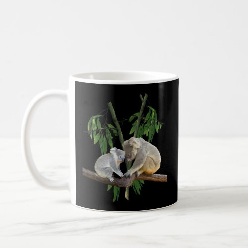 mother and baby koala bear eucalyptus tree black coffee mug