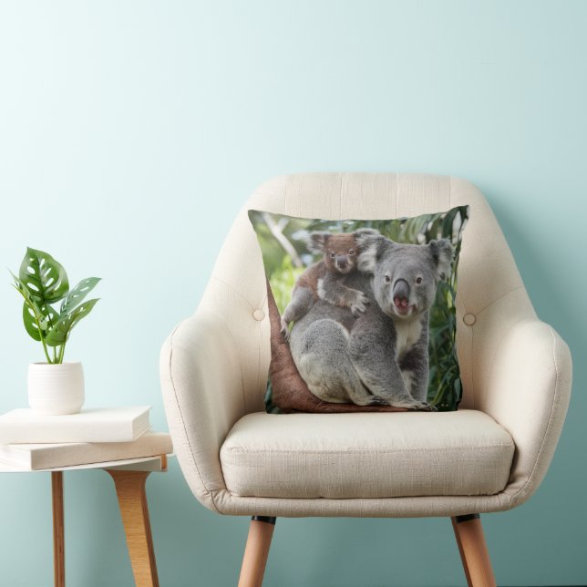 Mother and Baby Koala Bear Throw Pillow (Chair)