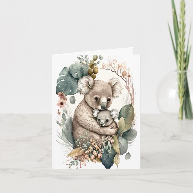 Mother and Baby Koala Illustration Greeting Card (Front)
