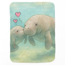 Mother and Baby Manatee Watercolor Illustration –