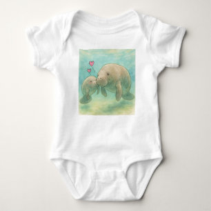 Mother and Baby Manatee Watercolor Illustration – Baby Bodysuit