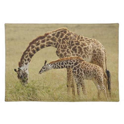 Mother and baby Masai Giraffe Giraffa Cloth Placemat