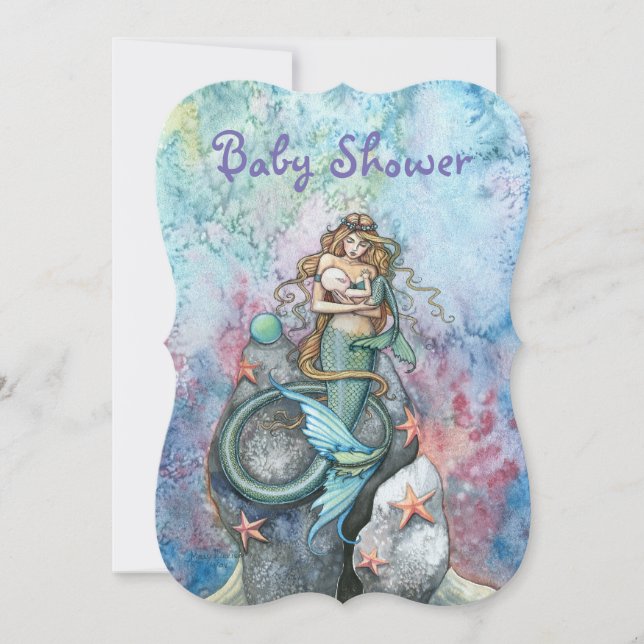 Mother and Baby Mermaid Baby Shower Invitations (Front)