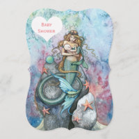 Mother and Baby Mermaid Baby Shower Invitations