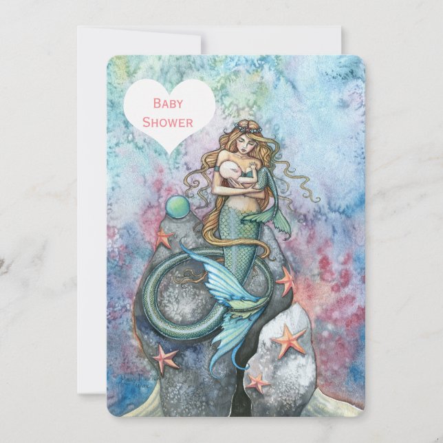 Mother and Baby Mermaid Baby Shower Invitations (Front)