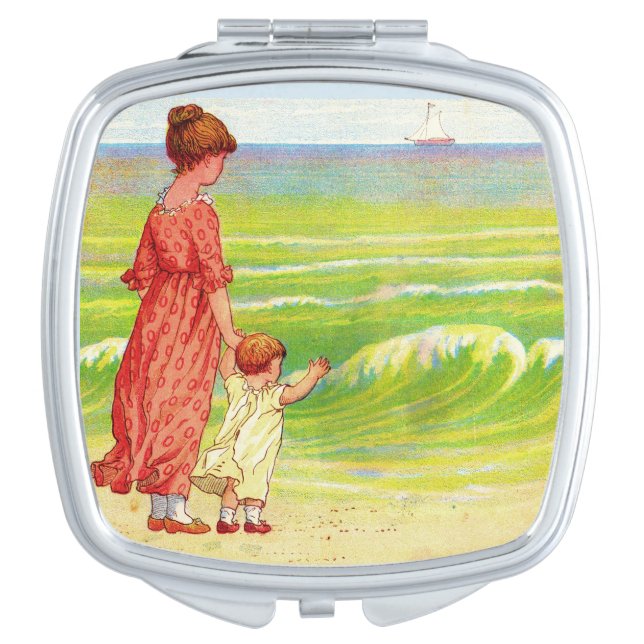 mother and baby on the beach compact mirror (Front)