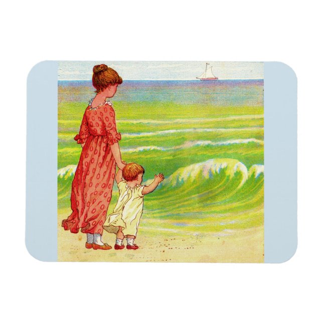 mother and baby on the beach magnet (Horizontal)