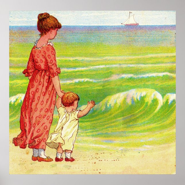 mother and baby on the beach poster (Front)