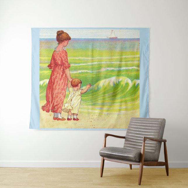 mother and baby on the beach tapestry (In Situ (Horizontal))