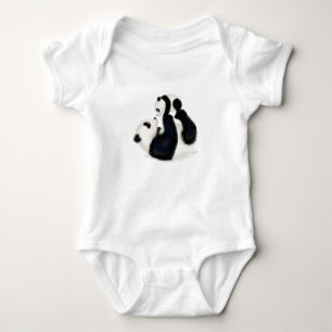Mother and baby panda baby one-piece bodysuit
