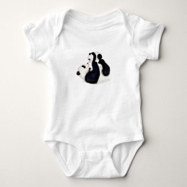 Mother and baby panda baby one-piece bodysuit (Front)