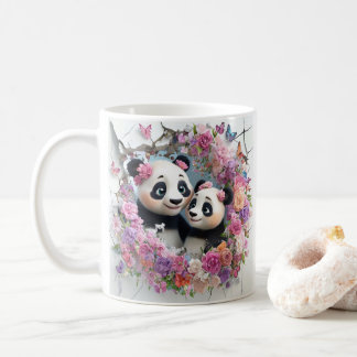Mother And Baby Pandas Playfully Emerge From Wall Coffee Mug
