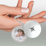 Mother and Baby Photo Purple Wildflower Frame Locket Necklace<br><div class="desc">Photo necklace for a new mom on her First Mother's day, the birth of a new baby for example - or add any photo you wish. The photo template is set up for you to add your picture, which is displayed in round shape. This elegant and delicate design has a...</div>