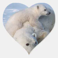 Mother and Baby Polar Bears Heart Sticker