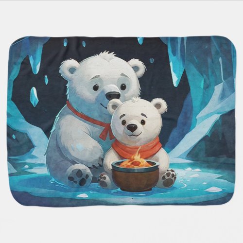 Mother and Baby Polar Teddy Bears Baby Blanket
