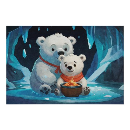 Mother and Baby Polar Teddy Bears Poster