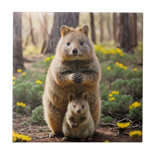 Mother And Baby Quokka Ceramic Tile