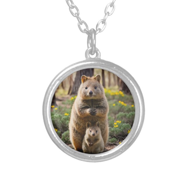 Mother And Baby Quokka, Pendant Necklace (Front)