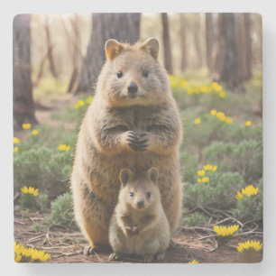 Mother And Baby Quokka, Stone Coaster