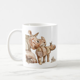 Mother and Baby Rhinoceros Artwork Mug