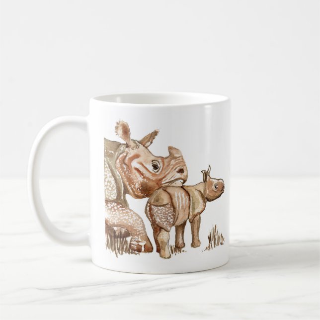Mother and Baby Rhinoceros Artwork Mug (Left)