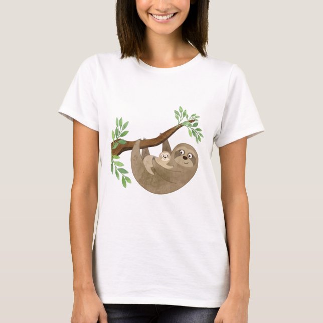 Mother and Baby Sloth for First Mother's Day T-Shirt (Front)