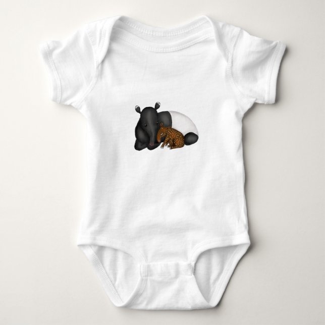 Mother and baby tapir baby one-piece bodysuit (Front)