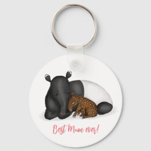 Mother and baby tapir 'Best mum ever' key ring