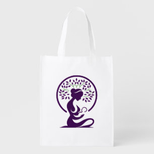 Mother and Baby Tree Purple Silhouette Birth, Gift Grocery Bag