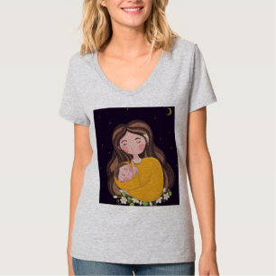 Mother and Baby Under Moonlit Night Digital Art T- T-Shirt